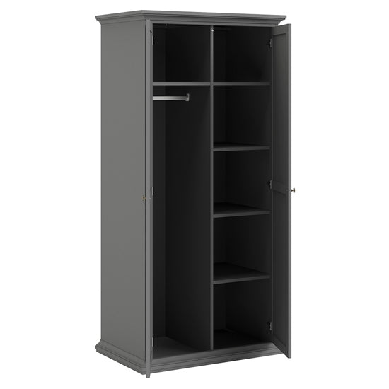 CHOICEWARDROBE Paroya matt grey 2-door wardrobe internal view with hanging rail and shelves