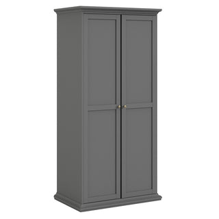 Paroya Classic Wooden Wardrobe in Matt Grey – Angled View