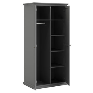 Paroya Matt Grey 2 Door Wardrobe – Internal Hanging Rail & Shelved Storage Layout