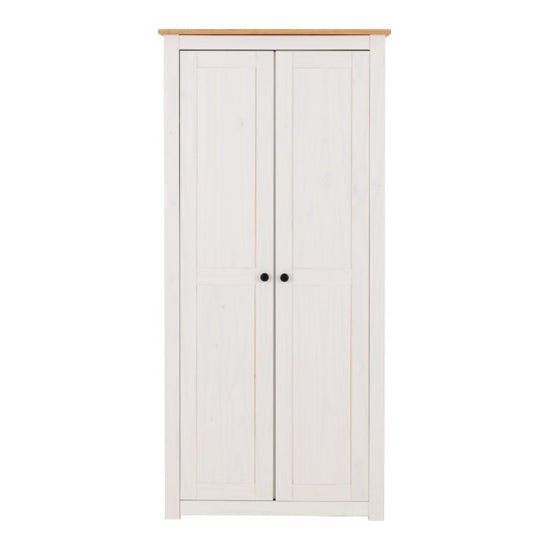 CHOICEWARDROBE Pavia white 2 door pine wardrobe with natural wax top and black knobs