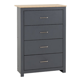 The CHOICEWARDROBE Penley 3 Piece Bedroom Set includes a grey and oak chest of drawers with silver handles, blending a modern look that complements Scandinavian style and other grey oak bedroom furniture.