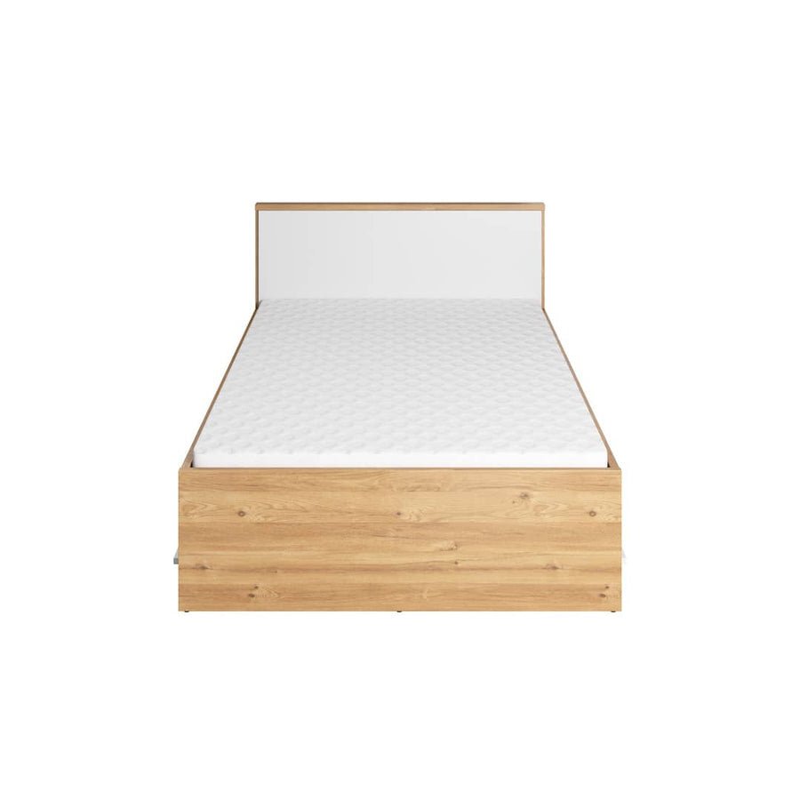 CHOICEWARDROBE small double bed frame in Sonoma Oak and White Matt with storage drawers.