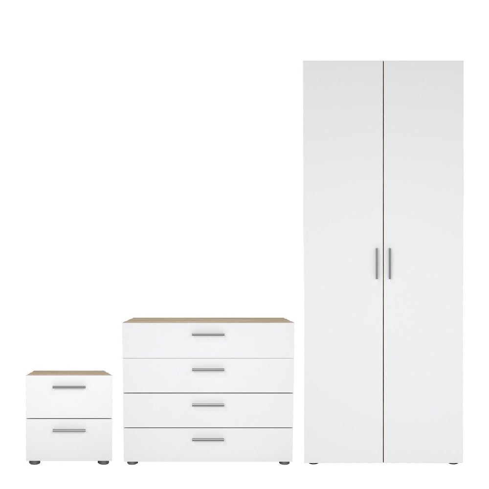 CHOICEWARDROBE White Oak 3-Piece Bedroom Set: Wardrobe, Chest of Drawers & Bedside Table