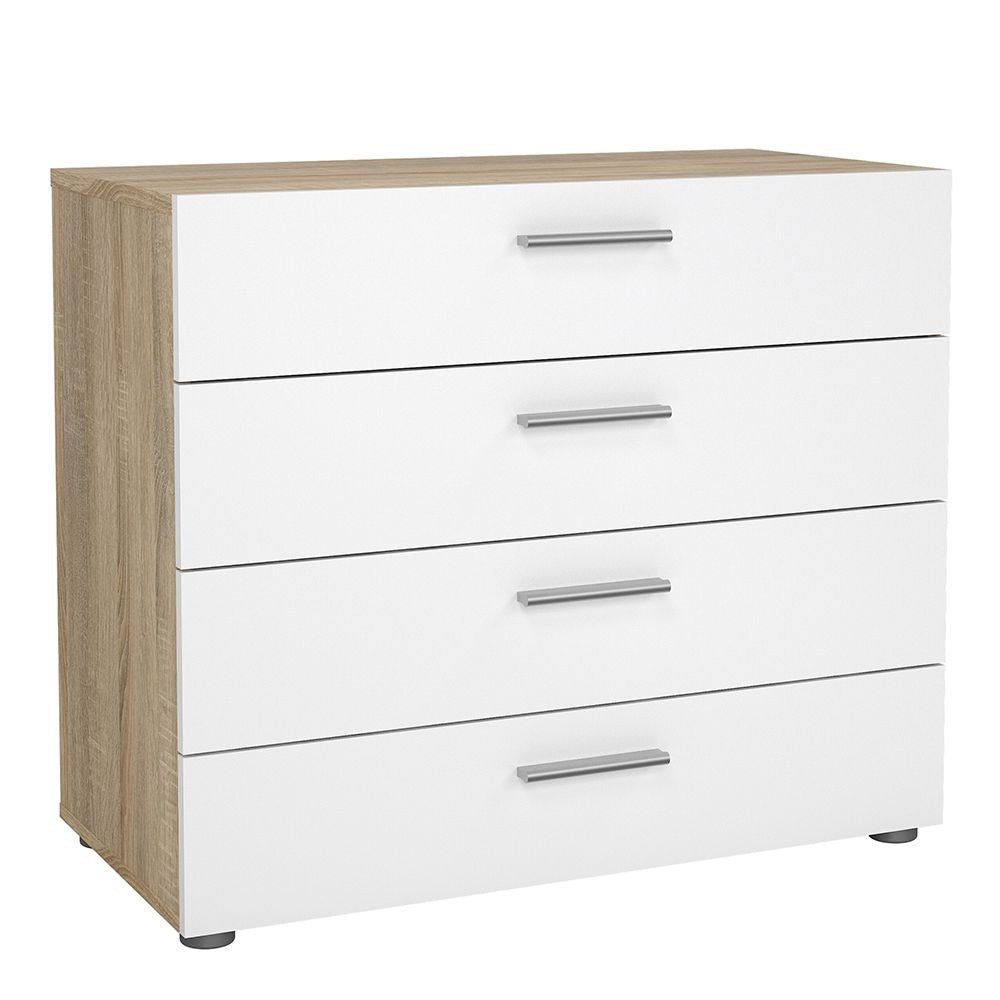 Choice Wardrobe 4-drawer chest in white and oak | Modern minimalist bedroom storage with metal handles