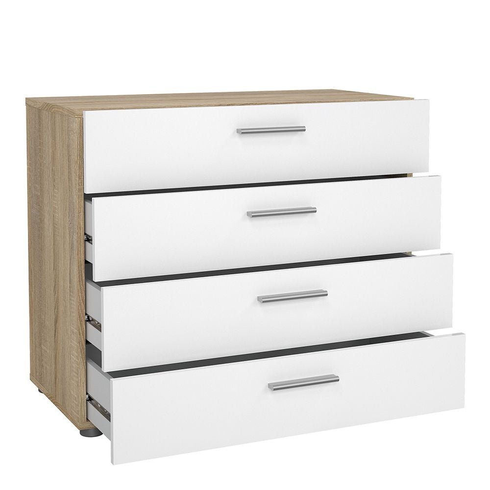 CHOICEWARDROBE Perkin 4 drawer chest in white and oak: modern minimalist bedroom furniture with metal handles.