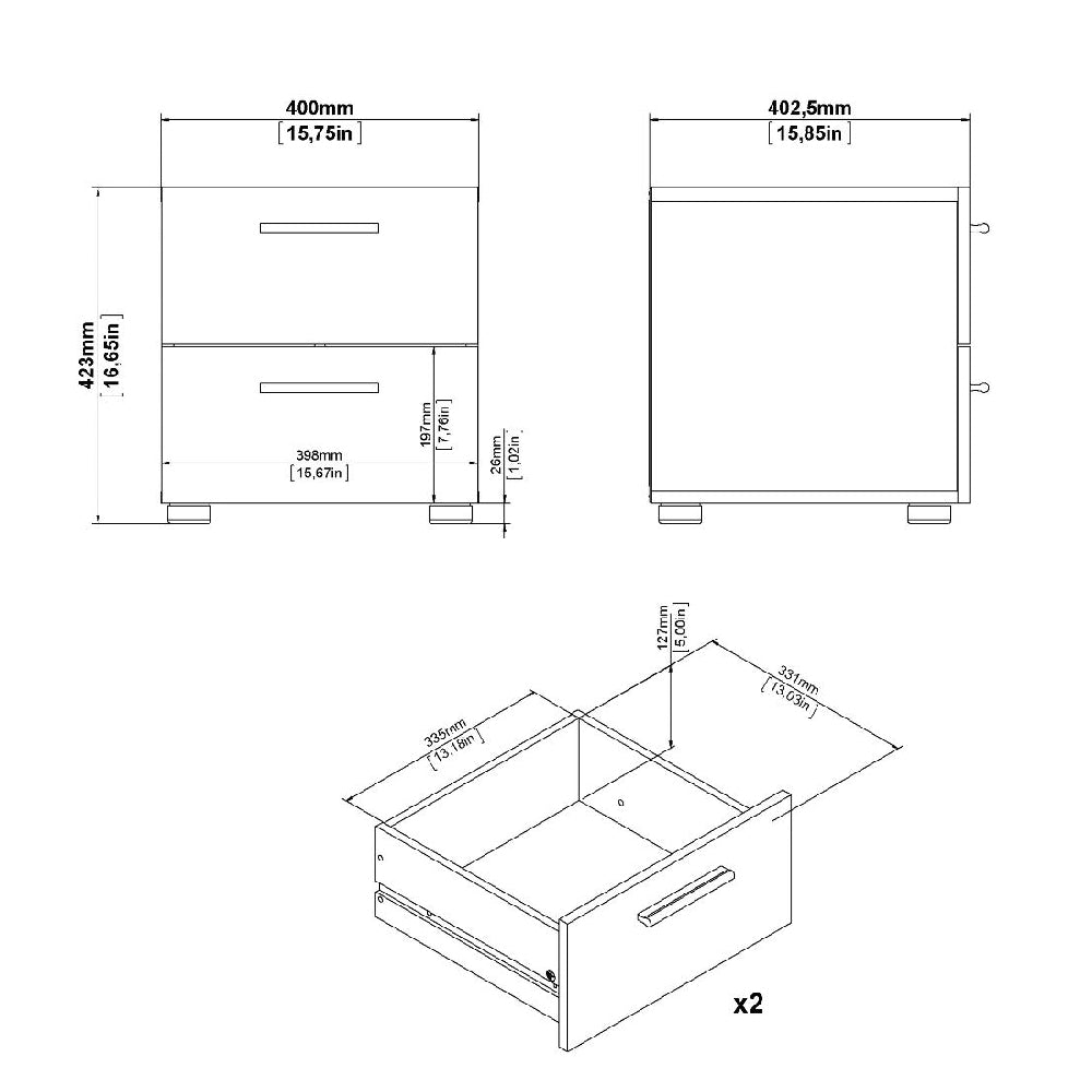 CHOICEWARDROBE Perkin white & oak modern minimalist bedside table dimensions