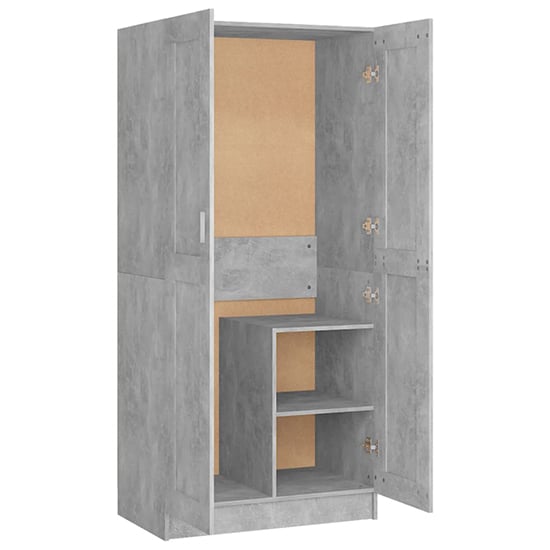 CHOICEWARDROBE Portland 2-door wardrobe in concrete grey, open interior with shelves.