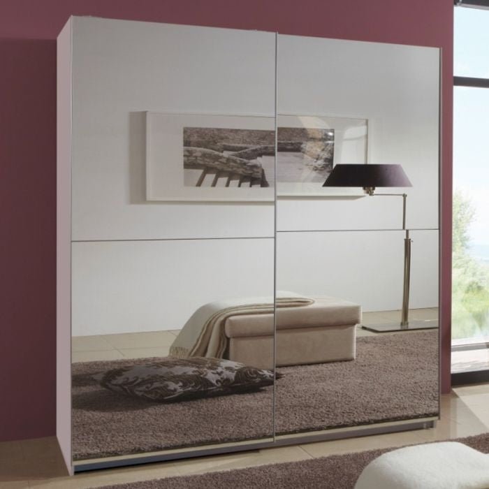 CHOICEWARDROBE Quinn 180cm sliding wardrobe with 2 mirrored doors, gloss white finish