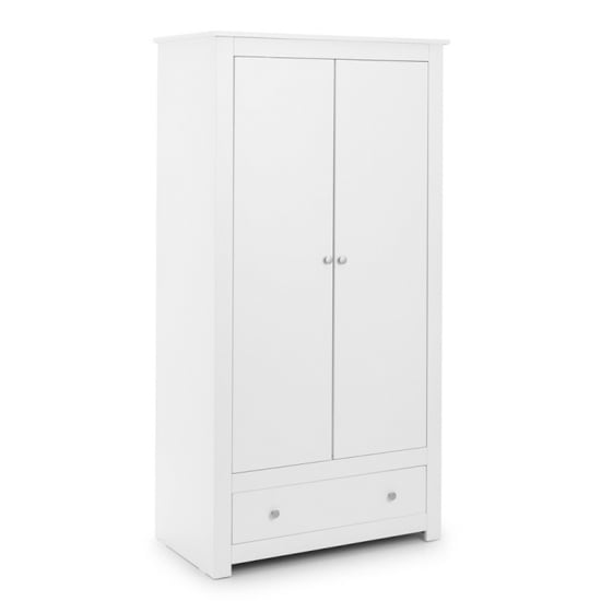 CHOICEWARDROBE Raddix white two-door wardrobe with drawer and silver handles (97cm width)