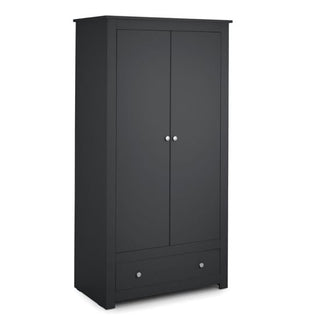 The CHOICEWARDROBE Radley 2 Door Wardrobe features an anthracite grey finish, compact 97cm design, hanging rail, and lower drawer storage—offering simple, modern style for the Grey Wardrobe Collection.