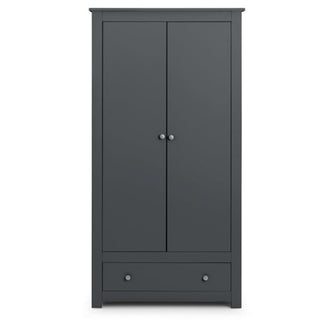 The CHOICEWARDROBE Radley 2 Door Wardrobe features an anthracite grey finish, compact 97cm design, hanging rail, and lower drawer storage—ideal for adding modern style and practical storage to any room.