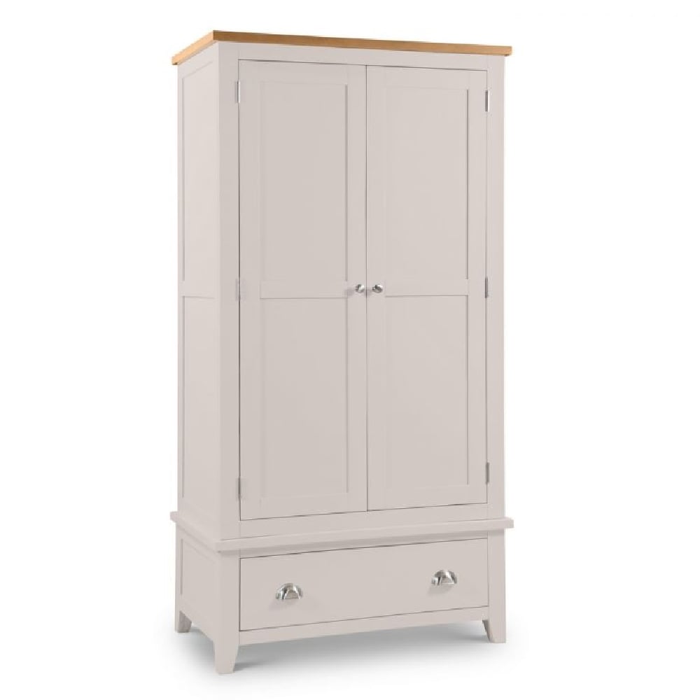 CHOICEWARDROBE Raisie 97cm grey and oak 2 door wooden wardrobe with drawer - front view.