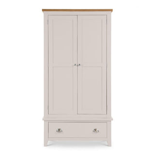 CHOICEWARDROBE Raisie 97cm Wardrobe in Grey & Oak – Closed Angle View with 2 Doors and 1 Drawer