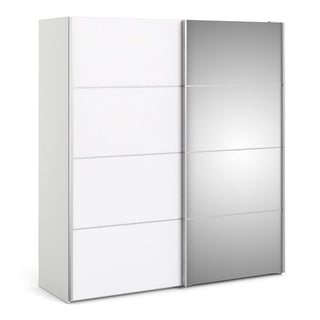 ChoiceWardrobe Reck 182 cm sliding mirrored wardrobe in white high gloss finish – modern full-length mirror design for bright, minimalist bedrooms.