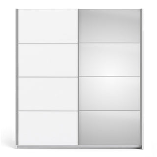 Front view of ChoiceWardrobe Reck 182 cm wardrobe showcasing sleek gloss finish and wide mirror panel.