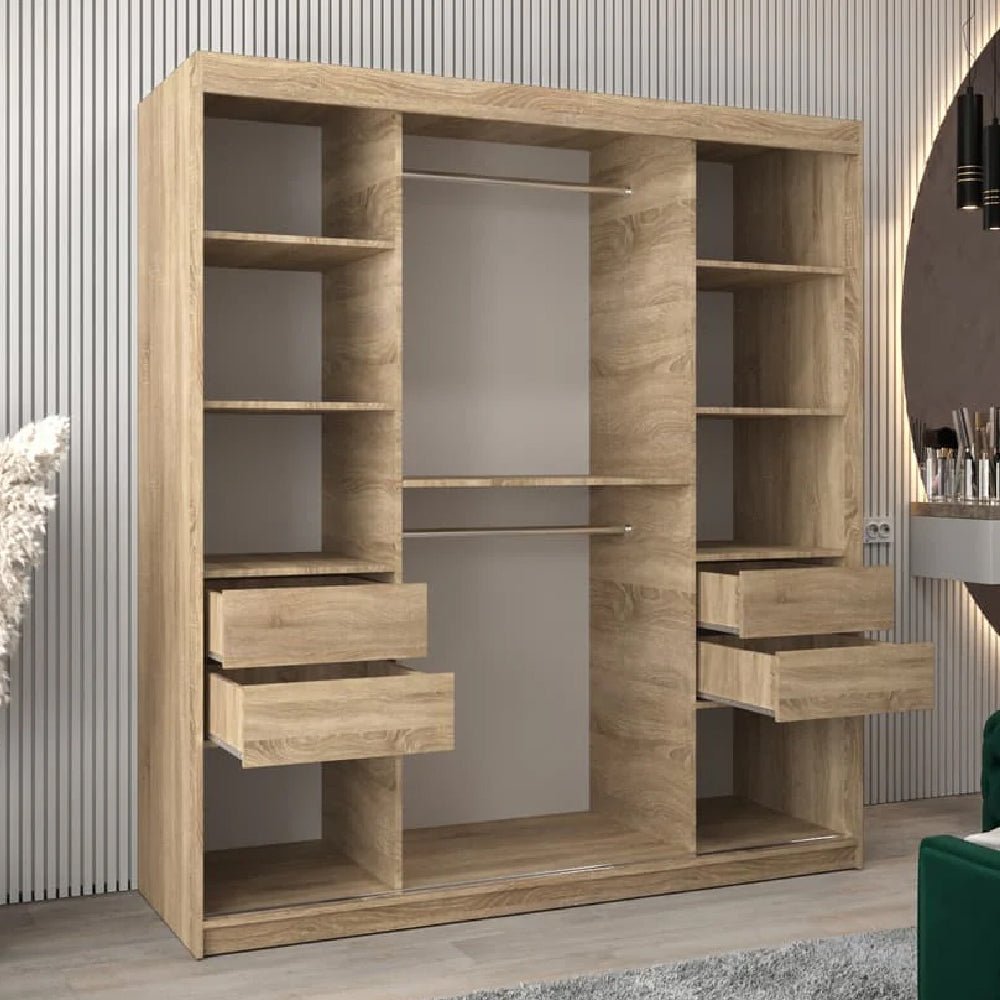 CHOICEWARDROBE Reston 180cm Sonoma Oak mirrored sliding wardrobe with drawers