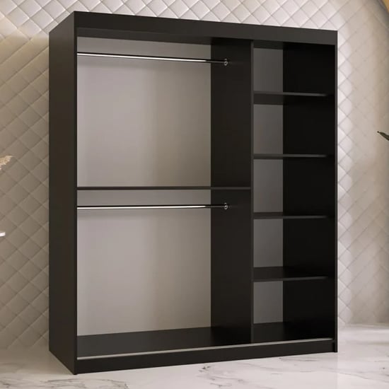 CHOICEWARDROBE Rieti 150cm matt black 2 door sliding wardrobe with mirrored door.