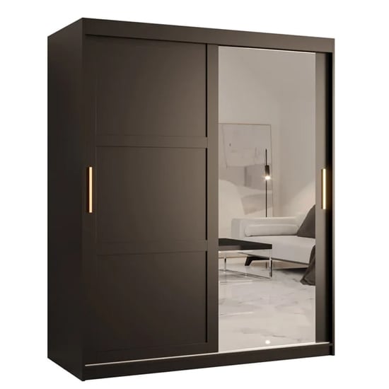 CHOICEWARDROBE Rieti 150cm matt black 2-door sliding wardrobe with gold handles and full mirrored door.