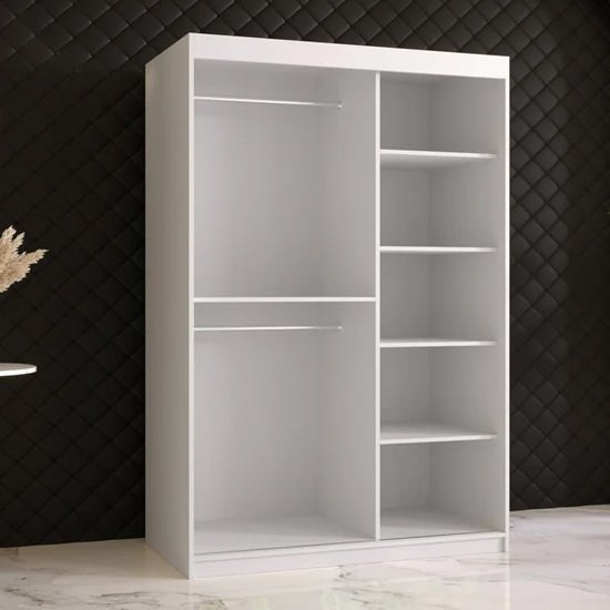 CHOICEWARDROBE Rieti 120cm white sliding wardrobe with 5 shelves and 2 hanging rails