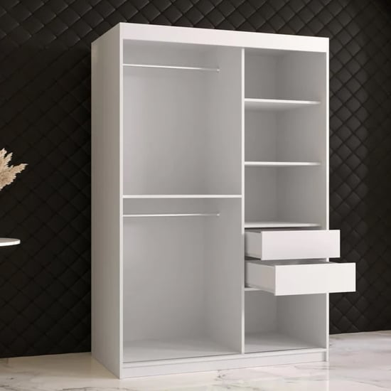 CHOICEWARDROBE Rieti 120cm white 2-door sliding wardrobe with gold handles and shelving