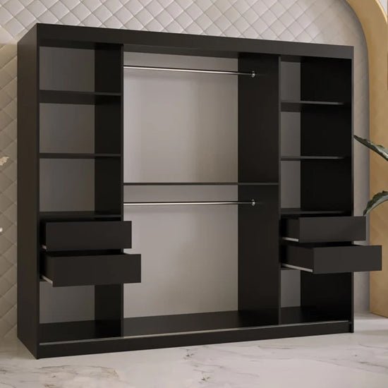 CHOICEWARDROBE Rieti 200cm Black sliding door wardrobe with drawers and shelves