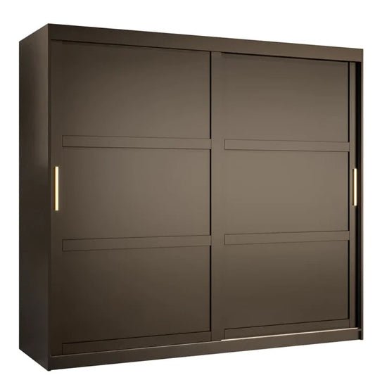 CHOICEWARDROBE Rieti 200cm matt black sliding door wardrobe with panelled design and gold handles.