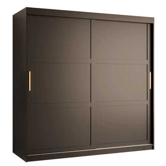 CHOICEWARDROBE Rieti sliding wardrobe mocha brown, two doors, gold handles, contemporary panel design