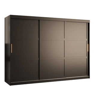 Side view of Rieti matte black sliding wardrobe showcasing subtle design lines and metallic handles.