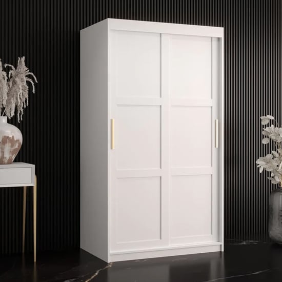 CHOICEWARDROBE Rieti I 2-door sliding wardrobe, white finish with gold handles.