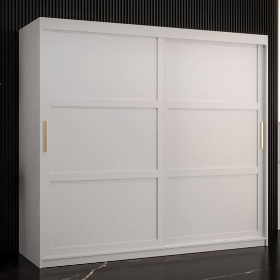 CHOICEWARDROBE Rieti I 200cm white 2-door sliding wardrobe with gold handles.