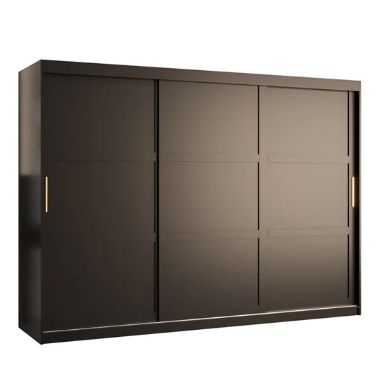 CHOICEWARDROBE Rieti I 250cm 3-door matte black sliding wardrobe with gold handles