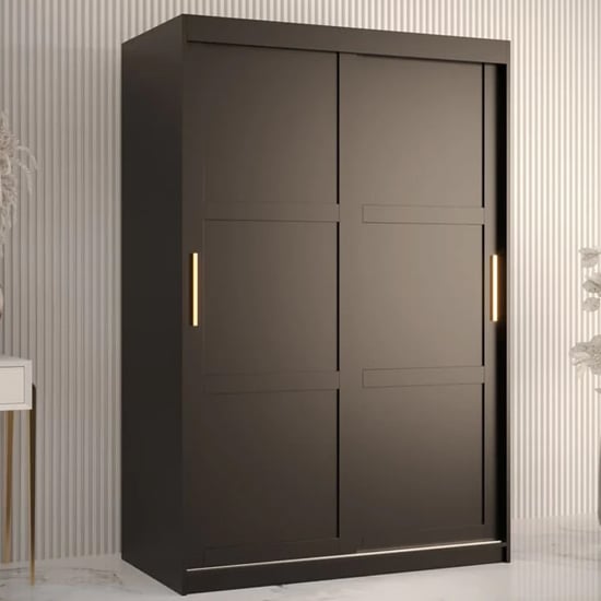 CHOICEWARDROBE Rieti I black 120cm wardrobe with 2 sliding doors and gold handles