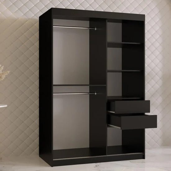 Black 2-door sliding wardrobe with gold handles