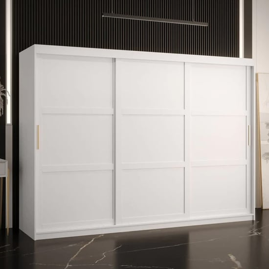 CHOICEWARDROBE Rieti I 250cm white sliding wardrobe with gold handles