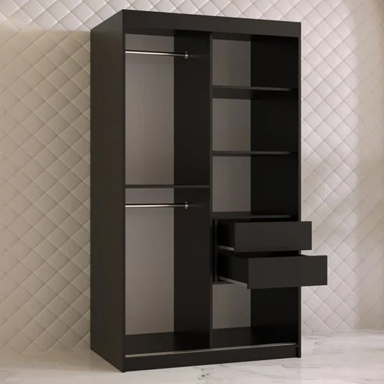 CHOICEWARDROBE Rieti 100cm black sliding door wardrobe with mirrored panel and gold handles