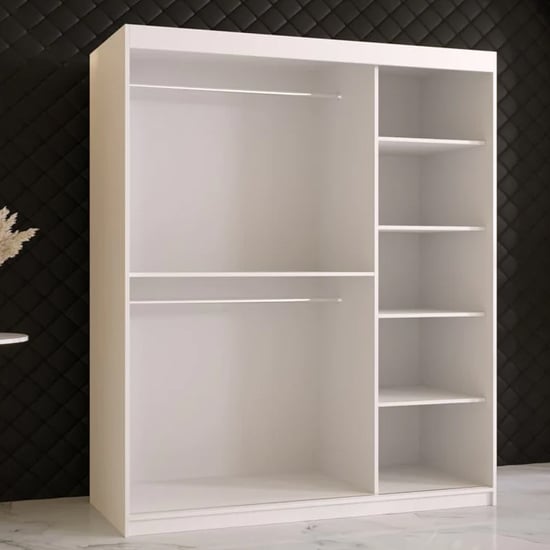CHOICEWARDROBE Rieti 150cm White Sliding Wardrobe, 2 doors, 2 rails, 5 shelves