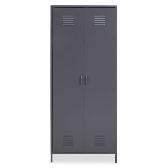 CHOICEWARDROBE Ruston Grey Metal Locker Wardrobe with two vented doors and slim handles.