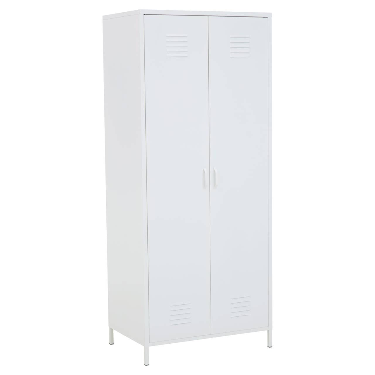 White metal two-door locker wardrobe with ventilation slots and slim handles