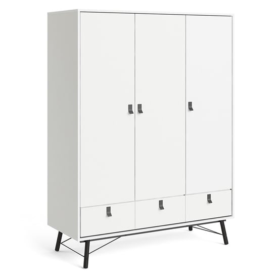 CHOICEWARDROBE Rynok 150cm 3 door matt white wardrobe with drawers and metal legs