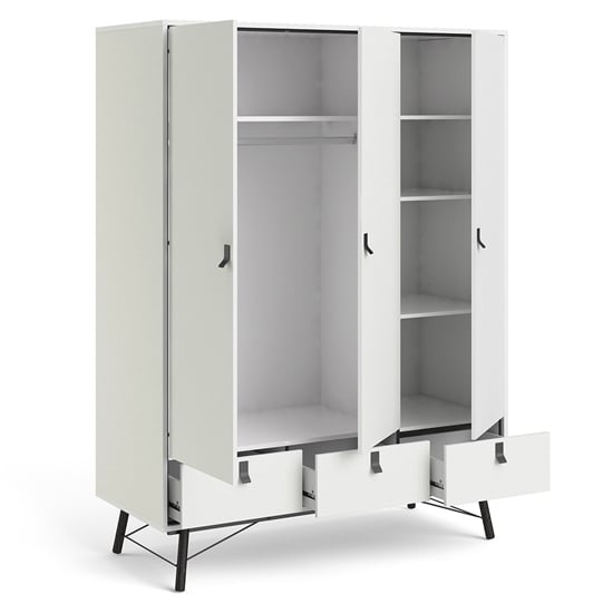 CHOICEWARDROBE Rynok 3-door matt white wardrobe with black metal legs and open drawers