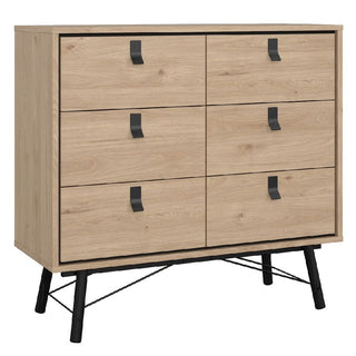 Part of the CHOICEWARDROBE Rynok 3 Piece Bedroom Furniture Set, this oak and black 4-drawer chest features an industrial loft design with metal legs, perfectly complementing any modern bedroom décor.