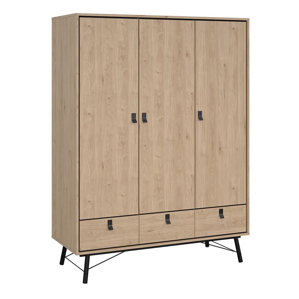 CHOICEWARDROBE Rynok 3 door oak wardrobe with black metal legs - industrial loft style