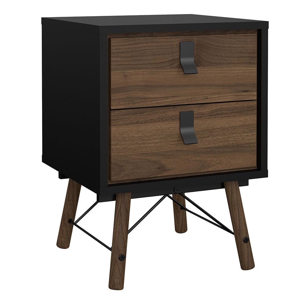 Walnut and Black Modern Industrial Bedside Table with Drawer