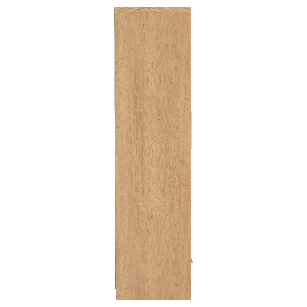 CHOICEWARDROBE Samaira 2 door wardrobe with grey gloss front and oak effect frame, shown vertically.