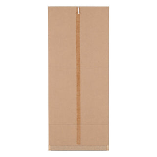 A rectangular brown board with a vertical tape strip and small horizontal strips, similar to CHOICEWARDROBE Samaira 2 Door 1 Drawer Wardrobe’s oak effect packaging. Background is plain white.