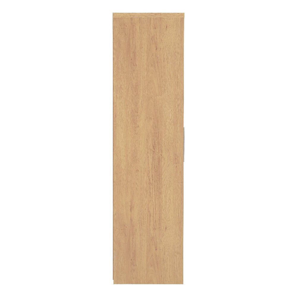 Side view of CHOICEWARDROBE Samaira wardrobe, single grey gloss door with oak effect frame.