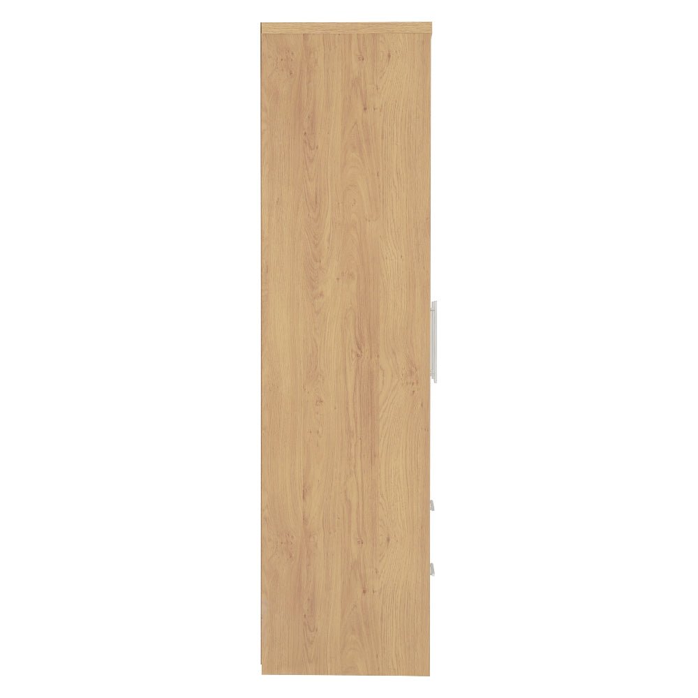 CHOICEWARDROBE Samaira wardrobe side view, oak effect frame with white gloss front and silver handle.