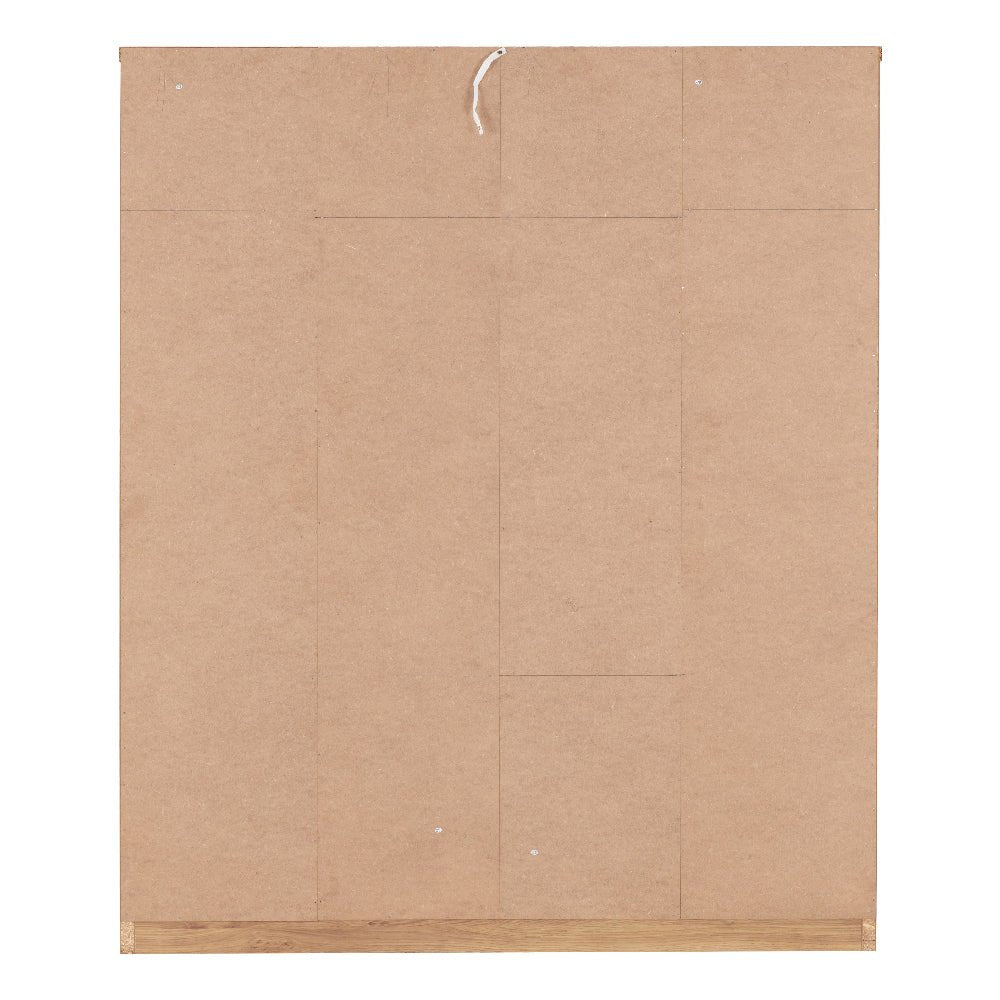 Wardrobe back panel, plain brown MDF board with faint lines and hanging string for storage solutions