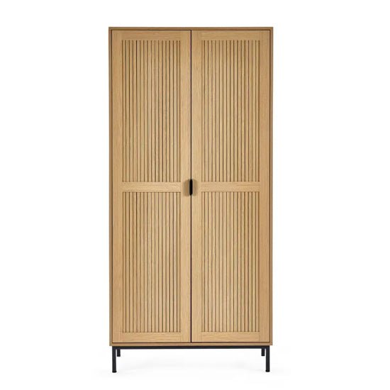 CHOICEWARDROBE Sarnia 2 door natural oak wardrobe with slatted doors and black metal legs