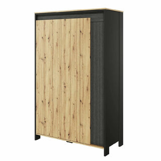 The CHOICEWARDROBE Sarnia Wooden Wardrobe features three doors in artisan oak and matt black, with a modern industrial style, hanging rail, shelves, and premium MDF construction—perfect for stylish bedroom storage.